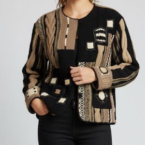 WOMENS preppy Cottage Core Cold Water Creek Cardigan cableknit tan black jacket